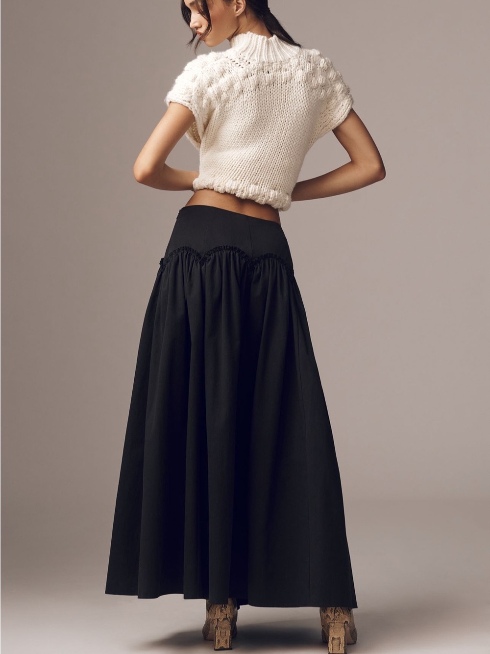 Mare Mare  Black Maxi Skirt with Gathered Waist - Picture 4 of 11